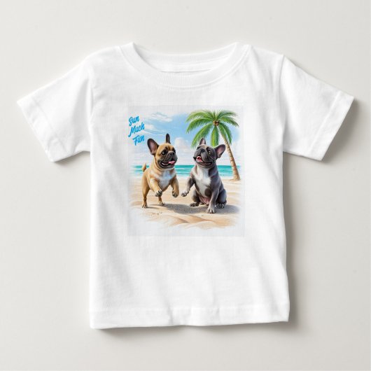 T-shirt Pour Bébé Bouledogues français plage Bouledogue français (Devant)