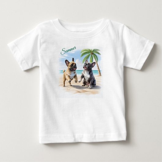T-shirt Pour Bébé Bouledogues français plage Bouledogue français (Devant)