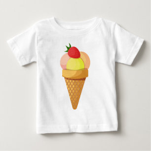 T-shirt Pour Bébé Boules de crème glacée et fraise en cône gaufre