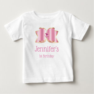 T-shirt Pour Bébé Bow en Glam rose avec centre Gemstone 1er annivers