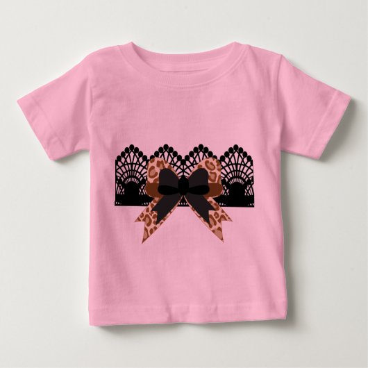T-shirt Pour Bébé Bow Léopard Brown et Tutu Rose Lace Noire (Devant)