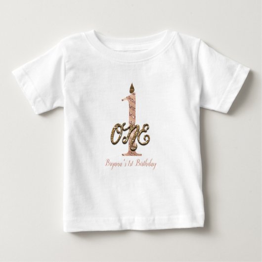 T-shirt Pour Bébé Bronze Pois Rose Or ONE 1 1er anniversaire (Devant)