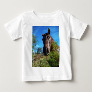 T-shirt Pour Bébé Brown et crème Couleur Cheval bleu ciel