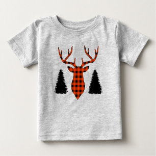 T-shirt Pour Bébé Buffalo Plaid Buck Deer Pine Trees