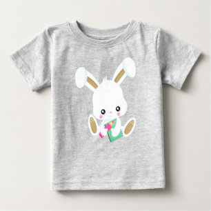 T-shirt Pour Bébé Bunny Va À L'École, Mignonne Lapin, Livres, Crayon