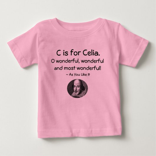 T-shirt Pour Bébé C est pour Celia ・ Une petite chemise Shakespeare (Devant)