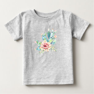 T-shirt Pour Bébé Cactus Fleuris Aquarelle