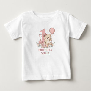 T-shirt Pour Bébé Cadeau de premier anniversaire Ourson Rose pour bé