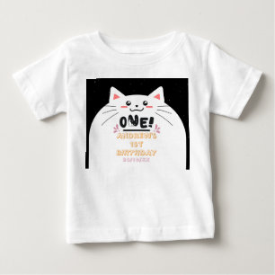 T-shirt Pour Bébé Cadre de chat mignon étoiles scintillantes 1er ann