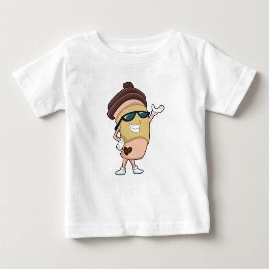 T-shirt Pour Bébé Café avec Lunettes de soleil (Devant)