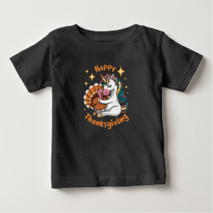 T-shirt Pour Bébé Câlins de licorne mignonne à la dinde Bonne Action