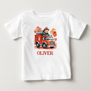 T-shirt Pour Bébé Camion de pompiers mignon et pompier