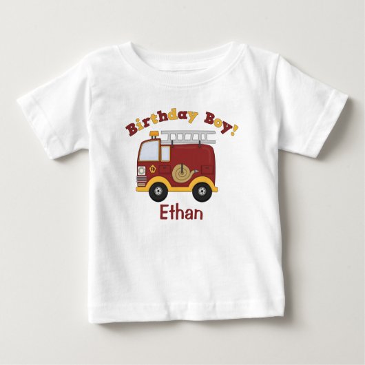 T-shirt Pour Bébé Camion d'incendie Enfants d'anniversaire Personnal (Devant)
