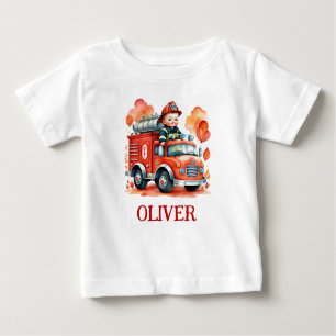 T-shirt Pour Bébé Camion feu mûre et pompier