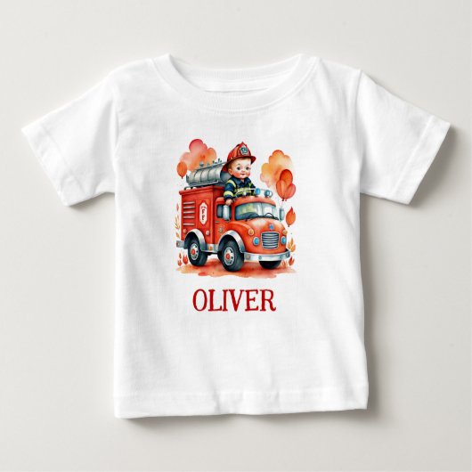 T-shirt Pour Bébé Camion feu mûre et pompier (Devant)