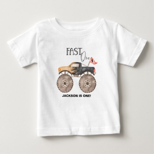 T-shirt Pour Bébé Camion monstre 1er anniversaire Fast ONE enfants (Devant)