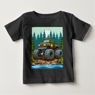 T-shirt Pour Bébé Camion Monstre Vert dans la forêt