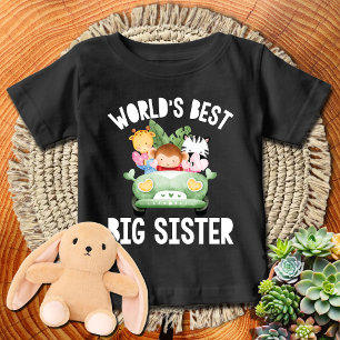 T-shirt Pour Bébé Camion Vert Safari Animaux Meilleure Grande Sœur d