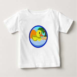 T-shirt Pour Bébé Canard sur la plage avec palmiers.PNG