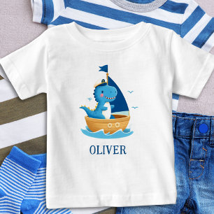 T-shirt Pour Bébé Capitaine de bateau mûre Blue Dino