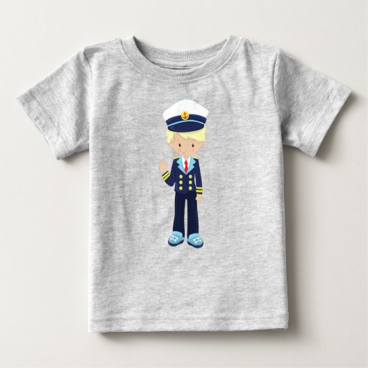 T-shirt Pour Bébé Capitaine de bateau, Skipper, Beau garçon, Cheveux (Devant)