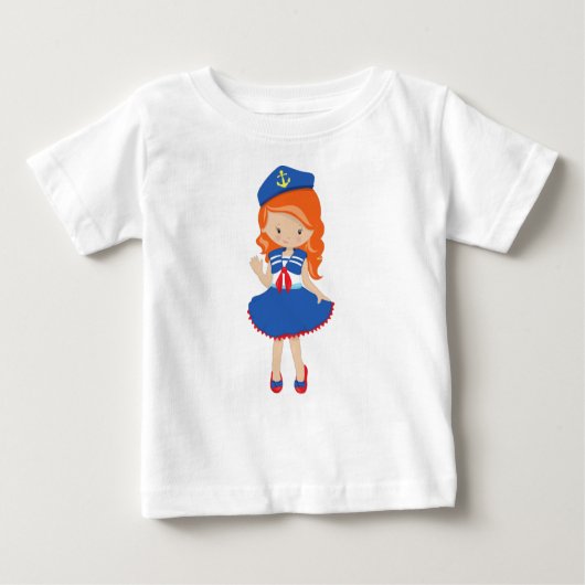 T-shirt Pour Bébé Capitaine de bateau, Skipper, Cheveux orange, Mign (Devant)