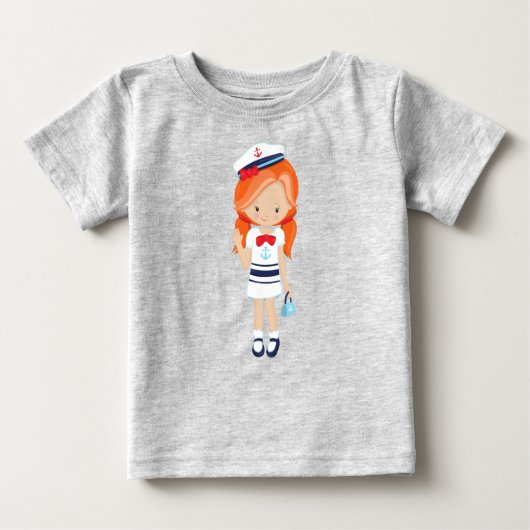 T-shirt Pour Bébé Capitaine de Bateau, Skipper, Jolie Fille, Cheveux (Devant)
