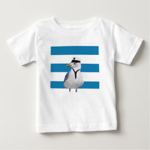 T-shirt Pour Bébé Capitaine Seagull Blue Stripes