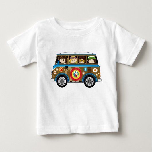 T-shirt Pour Bébé Caricature 60 Paix Hippie Van (Devant)