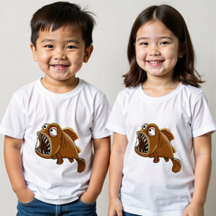T-shirt Pour Bébé caricature blanche et marron poisson piranha