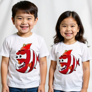 T-shirt Pour Bébé caricature blanche et rouge poisson piranha