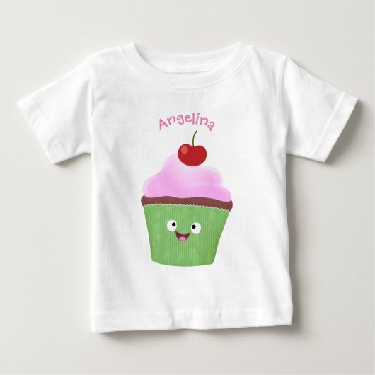 T-shirt Pour Bébé Caricature de cupcake joyeux (Devant)