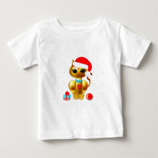 T-shirt Pour Bébé Caricature de Noël pour chatte chatte en or (Devant)