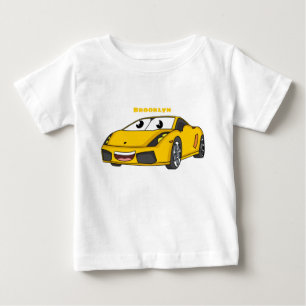 T-shirt Pour Bébé Caricature de voiture sport jaune joyeux