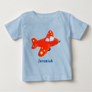 T-shirt Pour Bébé Caricature de vol d'avion rouge mignon