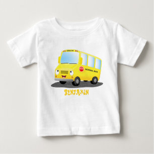 T-shirt Pour Bébé Caricature du bus scolaire jaune joyeux