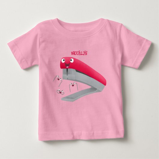T-shirt Pour Bébé Caricature en agrafeuse rouge pâle (Devant)