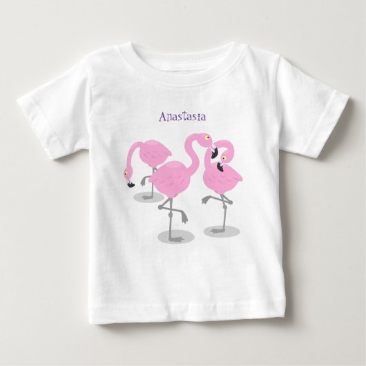 T-shirt Pour Bébé Caricature en trio flamand rose mou (Devant)