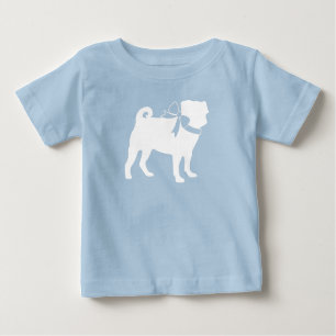 T-shirt Pour Bébé Carlin Chien Baby shower Garçon Bleu avec Bow