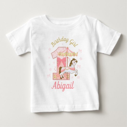 T-shirt Pour Bébé Carousel Première Fille d'anniversaire (Devant)