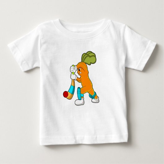 T-shirt Pour Bébé Carrot at cricket with cricket bat (Devant)