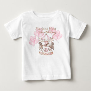 T-shirt Pour Bébé Carrousel Ballons Licorne 1 an Fille Anniversaire