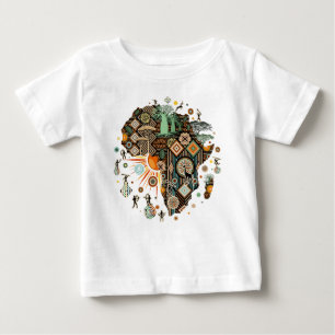 T-shirt Pour Bébé Carte d'Afrique Éléments Tribaux Décoratifs Motif