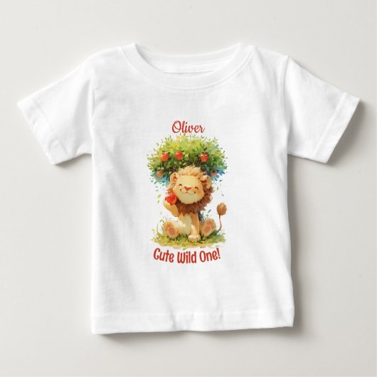 T-shirt Pour Bébé Carte d'anniversaire Lion Souriant Mignon et Pommi (Devant)