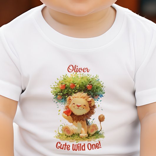 T-shirt Pour Bébé Carte d'anniversaire Lion Souriant Mignon et Pommi