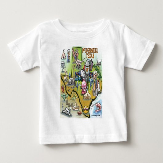 T-shirt Pour Bébé Carte de bande dessinée de Pflugerville le Texas (Devant)