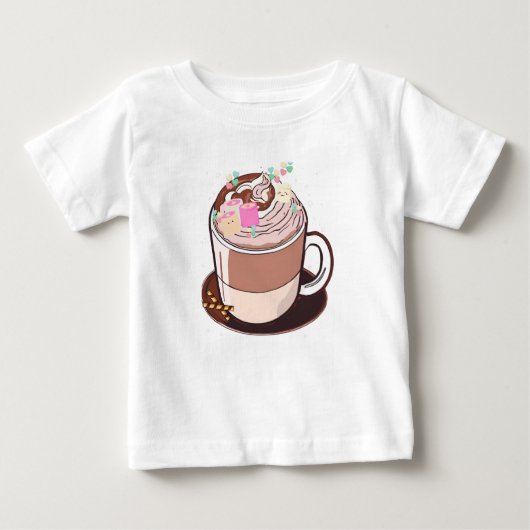 T-shirt Pour Bébé Carton Animé au chocolat chaud Marshmallows (Devant)