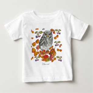 T-shirt Pour Bébé Cascade belle chouette et dessous de verre feuille
