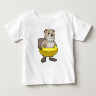 T-shirt Pour Bébé Castor à la natation avec anneau de natation
