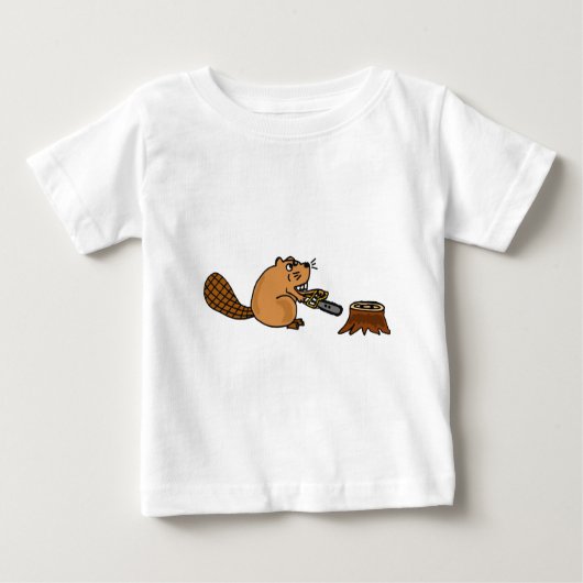 T-shirt Pour Bébé Castor de pointe drôle avec la tronçonneuse (Devant)